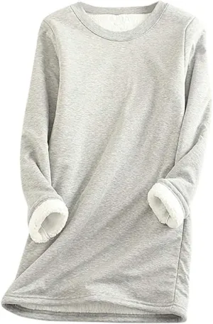 Women's Sherpa Lined Pullover Fleece Crewneck Sweatshirts Cute Winter Warm Fuzzy Sweaters Casual Loungewear