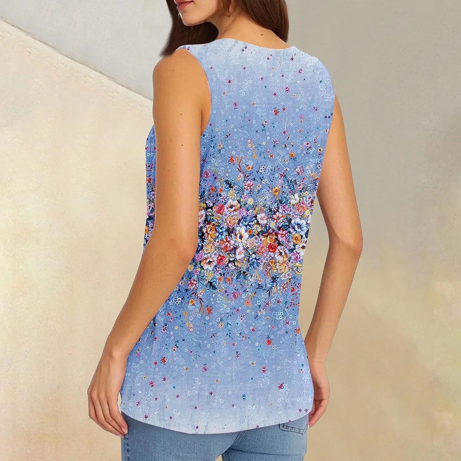 Women's Sleeveless V-Neck Floral Print Summer Top Casual Loose Fit Blouse for Everyday Wear Red Size Options