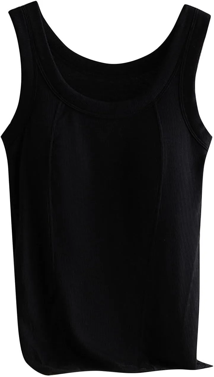 Women's Spaghetti Strap Tank Top with Built in Bra U Neck Lightweight Soft Basic Shirts Seamless Lounge Casual Tanks