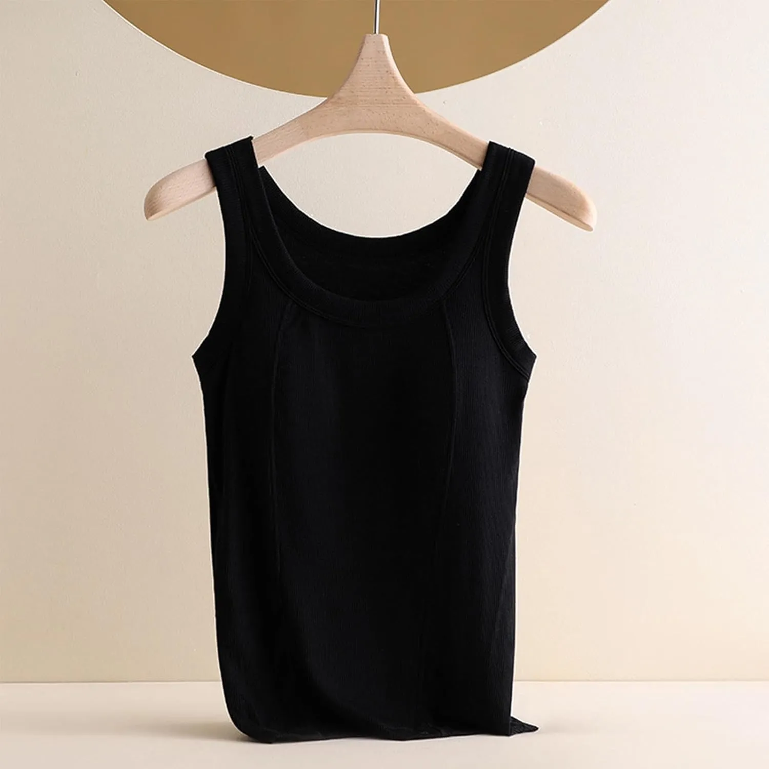 Women's Spaghetti Strap Tank Top with Built in Bra U Neck Lightweight Soft Basic Shirts Seamless Lounge Casual Tanks