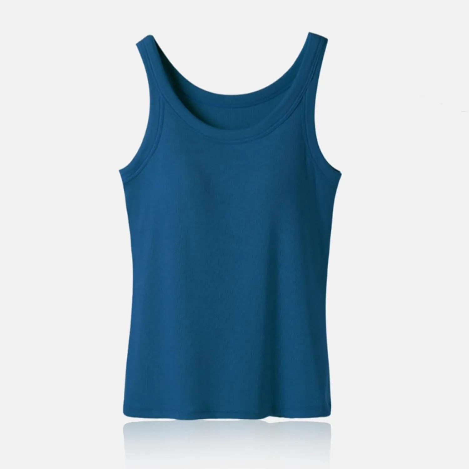 Women's Spaghetti Strap Tank Top with Built in Bra U Neck Lightweight Soft Basic Shirts Seamless Lounge Casual Tanks