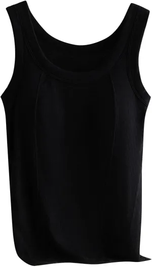 Women's Spaghetti Strap Tank Top with Built in Bra U Neck Lightweight Soft Basic Shirts Seamless Lounge Casual Tanks