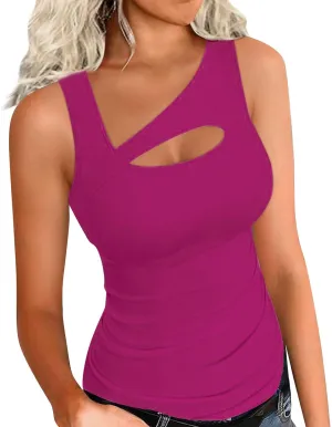 Womens Summer Cutout Tank Tops Ribbed Knit Sleeveless Shirts Slim Fitted Tanks Y2K Sexy Basic Tee Shirt Outfits