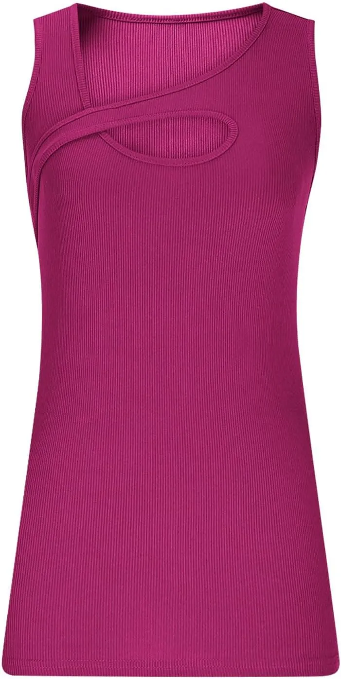 Womens Summer Cutout Tank Tops Ribbed Knit Sleeveless Shirts Slim Fitted Tanks Y2K Sexy Basic Tee Shirt Outfits