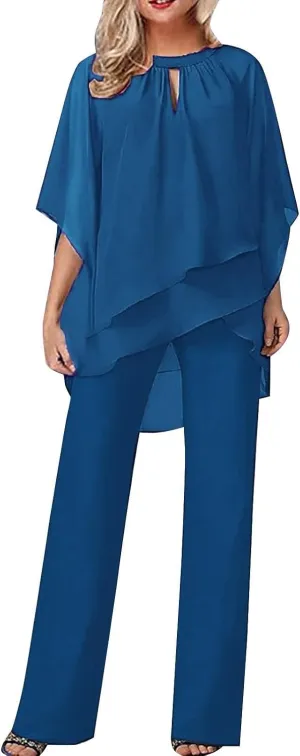 Women's Summer Outfits Dressy Lightweight Flowy Irregular Top Plus Size 2 Piece Sets Causal Work Wide Leg Pants Suits