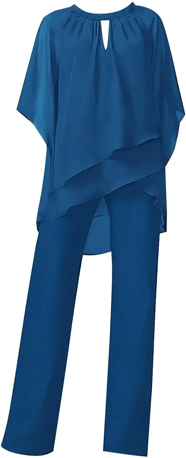 Women's Summer Outfits Dressy Lightweight Flowy Irregular Top Plus Size 2 Piece Sets Causal Work Wide Leg Pants Suits