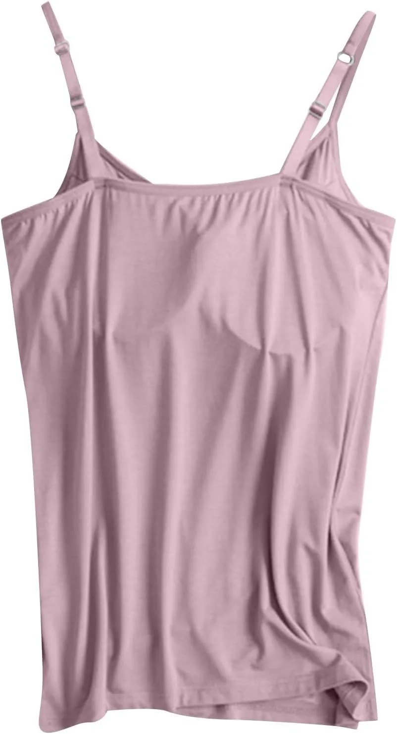 Women's Summer Shelf Bra Camisole Tops Adjustable Spaghetti Strap Cami Tank Cotton Undershirts
