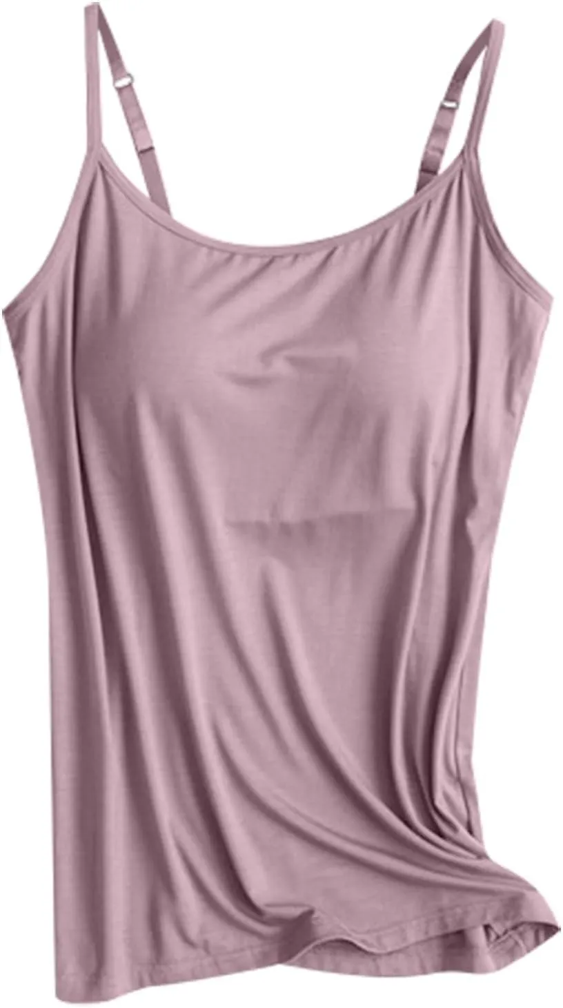 Women's Summer Shelf Bra Camisole Tops Adjustable Spaghetti Strap Cami Tank Cotton Undershirts