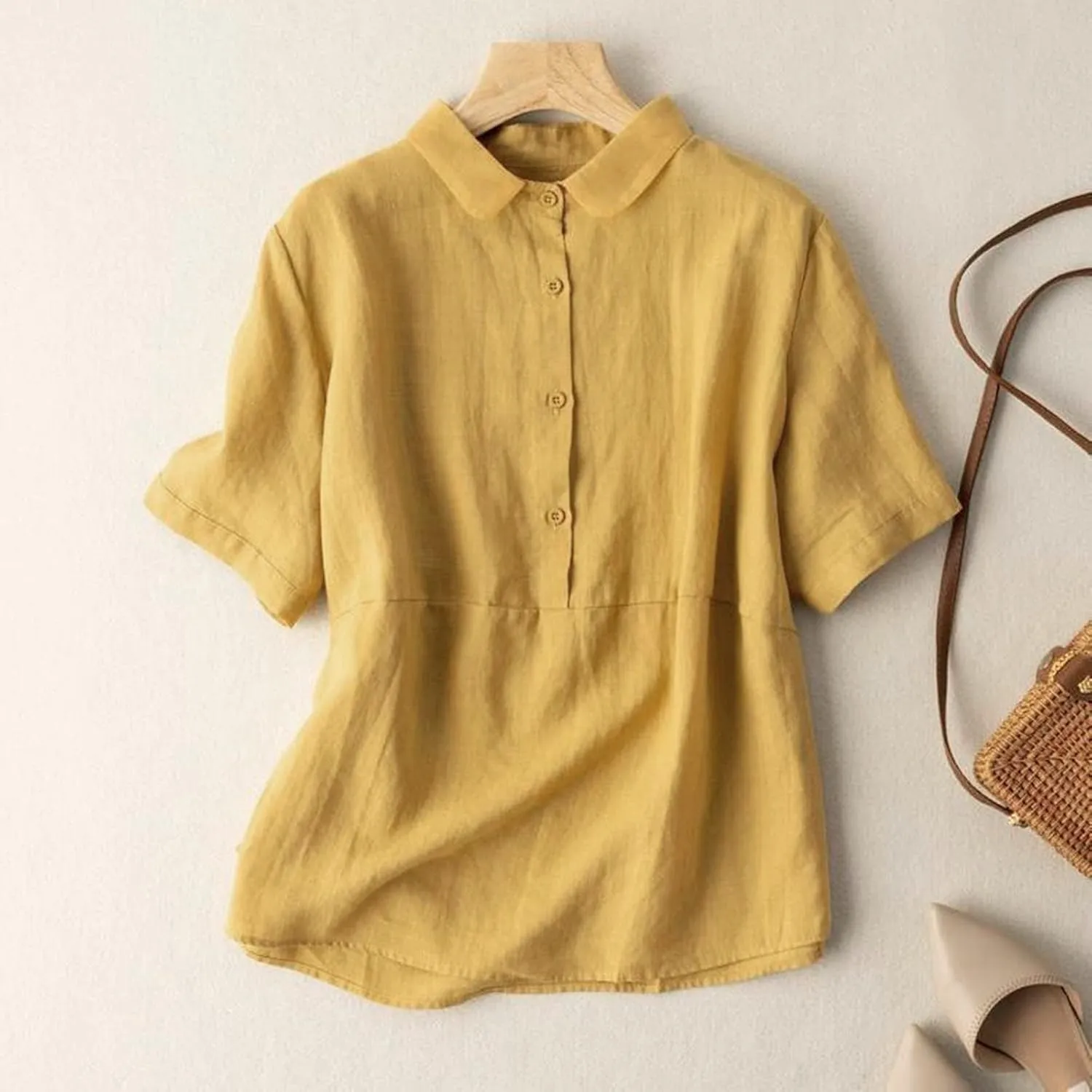 Womens Summer Tops 2025 Trendy Blouses Cotton Linen T-Shirt Elegant Vacation Shirts Ladies Outfits with Buttons