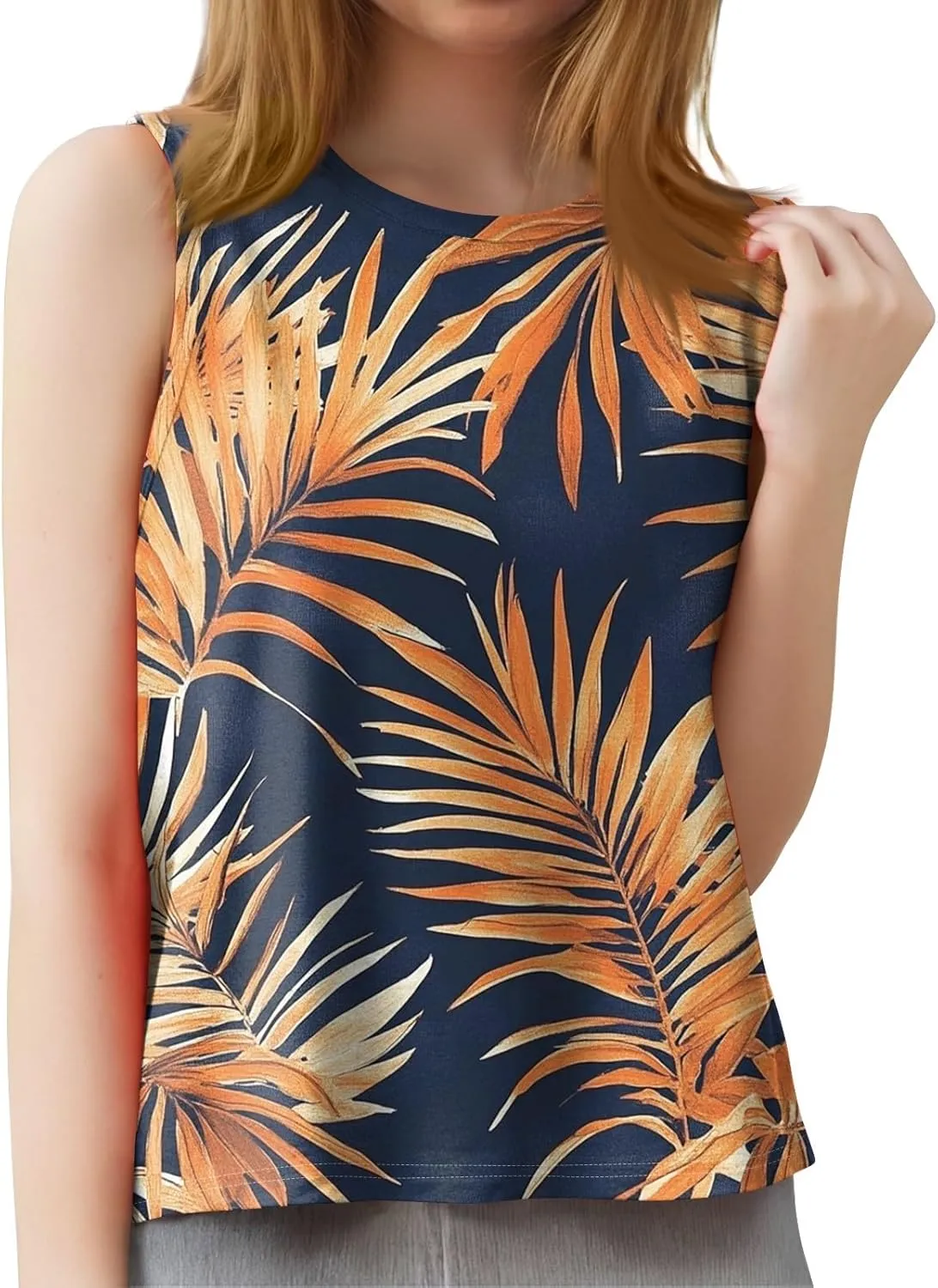 Womens Tank Tops Round Neck Printed Shirts 2025 Summer Casual Loose Fit Sleeveless Cute Basic Tanks Tee for Women