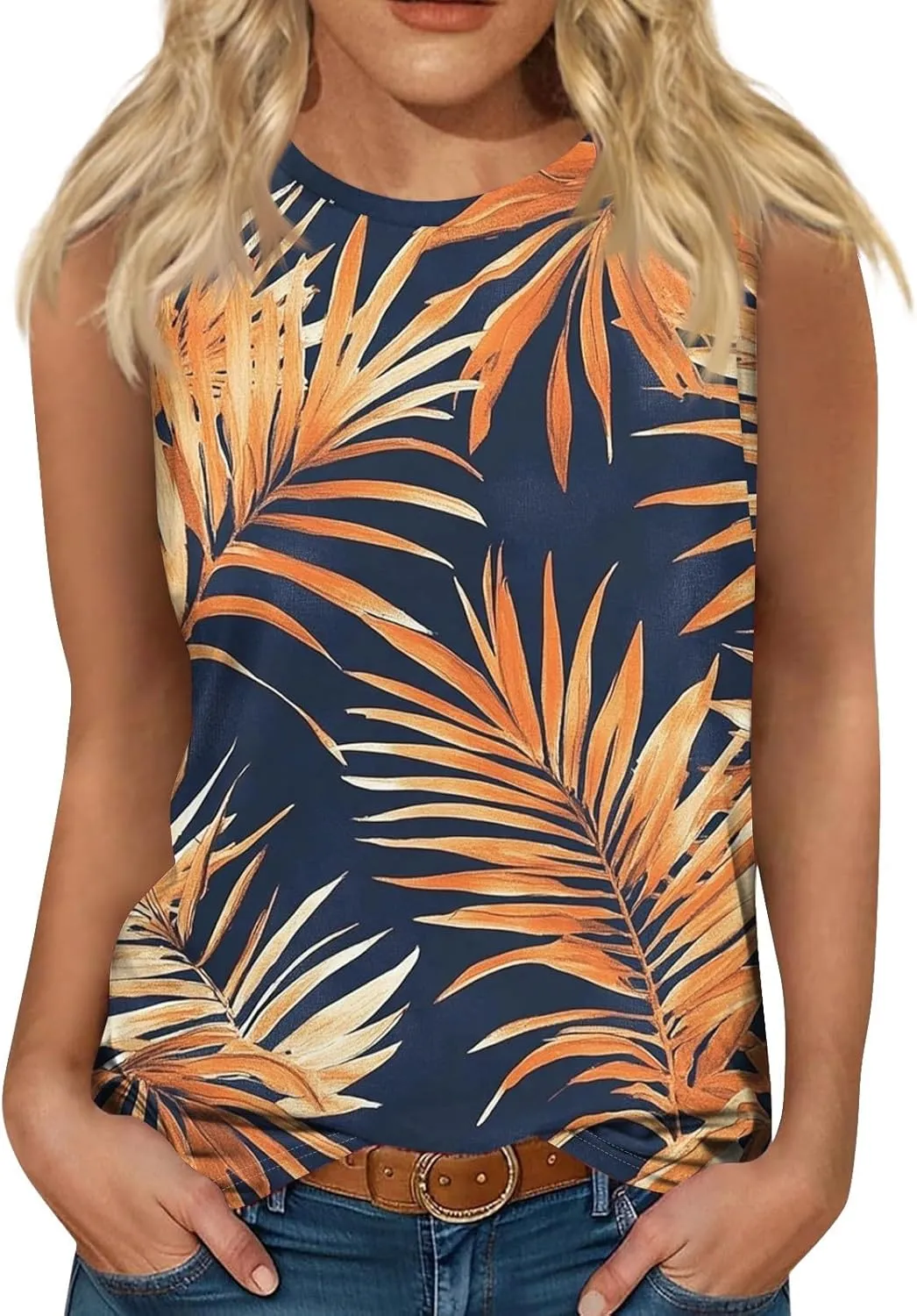 Womens Tank Tops Round Neck Printed Shirts 2025 Summer Casual Loose Fit Sleeveless Cute Basic Tanks Tee for Women