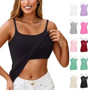 Womens Tank Tops with Built in Bra Adjustable Spaghetti Strap Camisole Shelf Bra Cotton Undershirts Layering Tank Tops