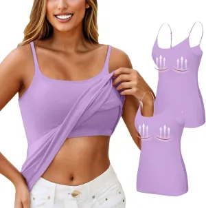 Womens Tank Tops with Built in Bra Going Out Tanks Summer Casual Oversized Soft Solid Layer Camis 2 Pack