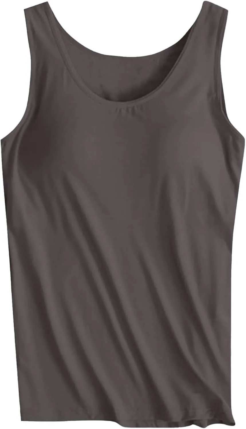 Womens Tank Tops with Built in Bra Plus Size Padded Camisole Shelf Bra Workout Yoga Shirt Casual Cotton Undershirt