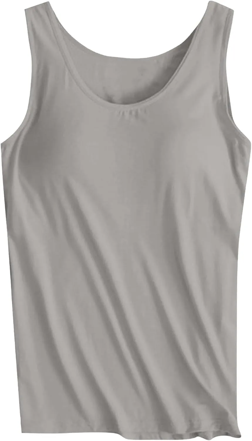 Womens Tank Tops with Built in Bra Plus Size Padded Camisole Shelf Bra Workout Yoga Shirt Casual Cotton Undershirt