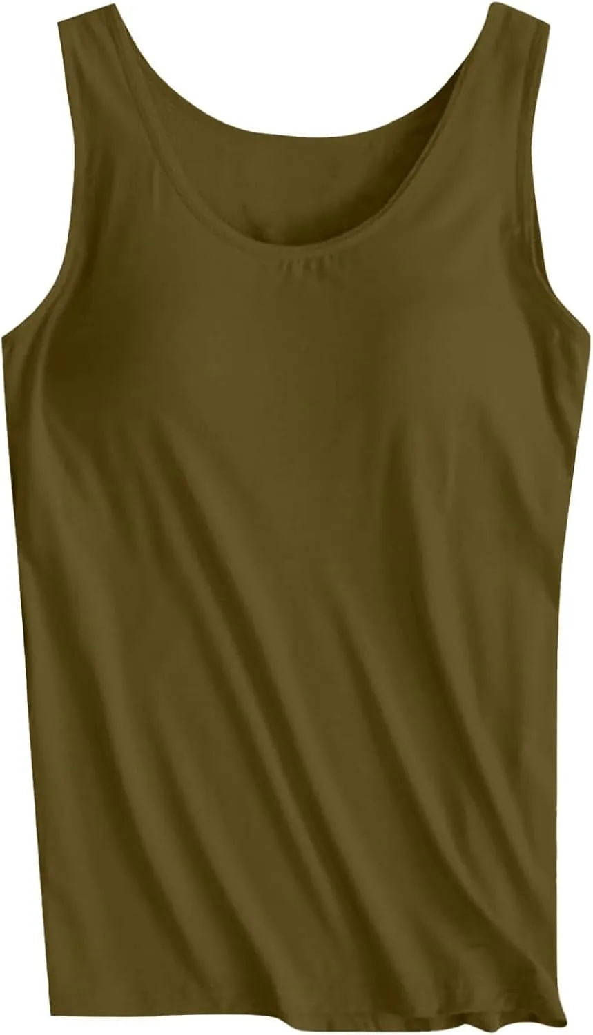 Womens Tank Tops with Built in Bra Plus Size Padded Camisole Shelf Bra Workout Yoga Shirt Casual Cotton Undershirt