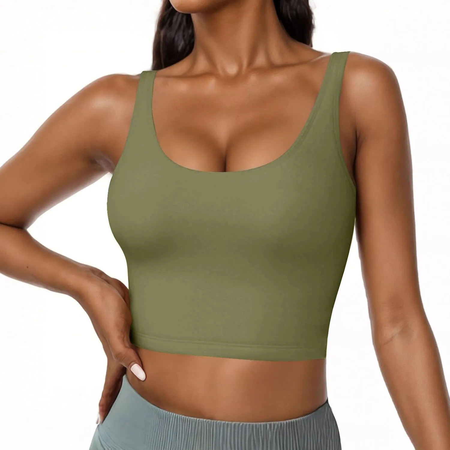 Womens Tank Tops with Built in Bra Summer U Neck Sleeveless Workout Crop Shirts Casual Basic Relaxed Fit Undershirts