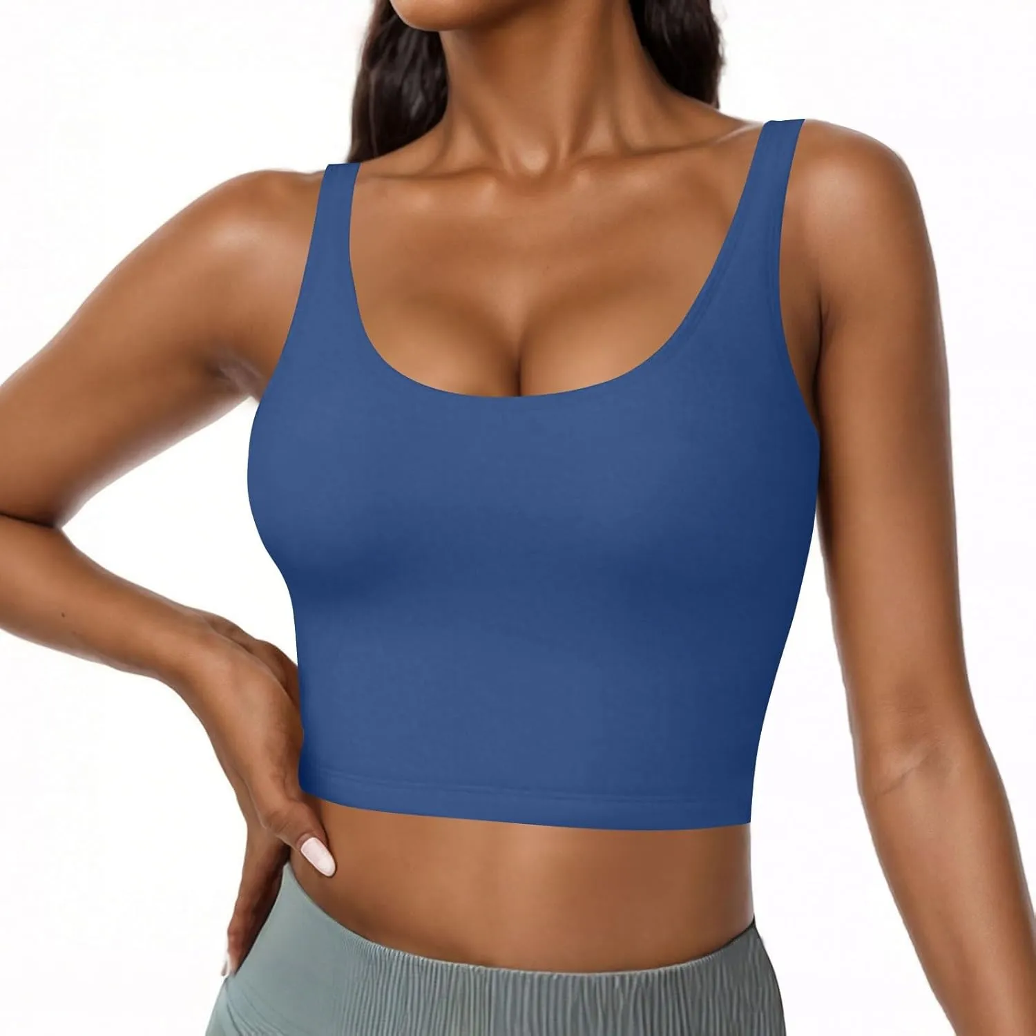 Womens Tank Tops with Built in Bra Summer U Neck Sleeveless Workout Crop Shirts Casual Basic Relaxed Fit Undershirts