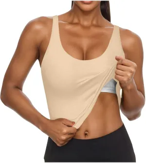 Womens Tank Tops with Built in Bra Summer U Neck Sleeveless Workout Crop Shirts Casual Basic Relaxed Fit Undershirts
