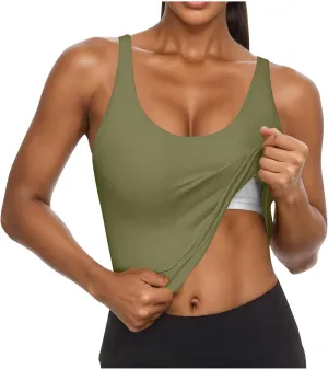 Womens Tank Tops with Built in Bra Summer U Neck Sleeveless Workout Crop Shirts Casual Basic Relaxed Fit Undershirts