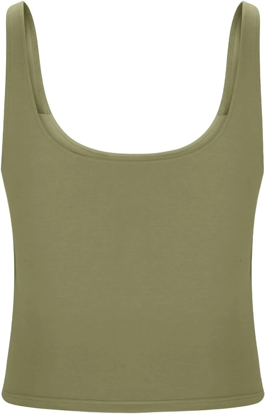 Womens Tank Tops with Built in Bra Summer U Neck Sleeveless Workout Crop Shirts Casual Basic Relaxed Fit Undershirts