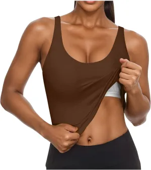 Womens Tank Tops with Built in Bra Summer U Neck Sleeveless Workout Crop Shirts Casual Basic Relaxed Fit Undershirts