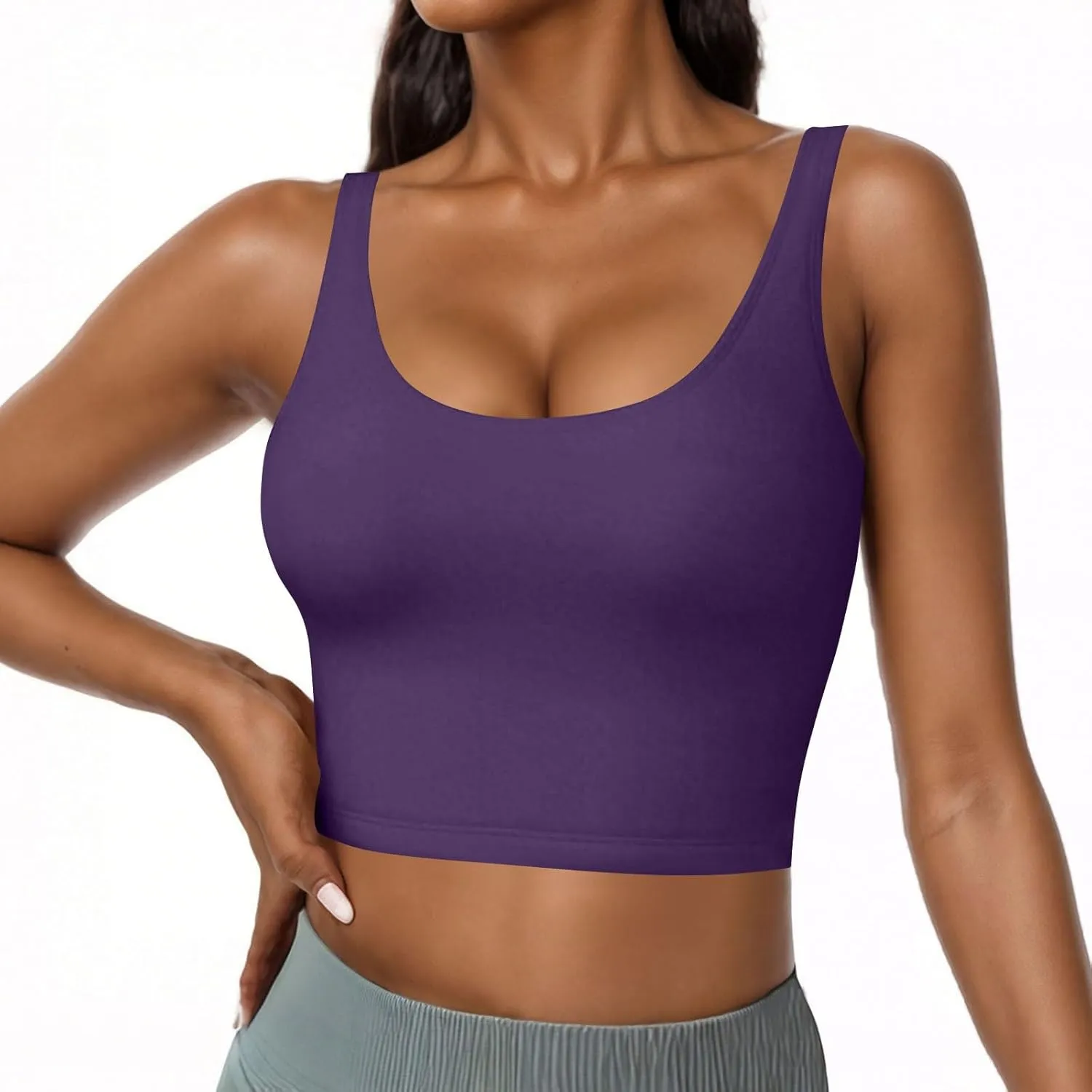 Womens Tank Tops with Built in Bra Summer U Neck Sleeveless Workout Crop Shirts Casual Basic Relaxed Fit Undershirts