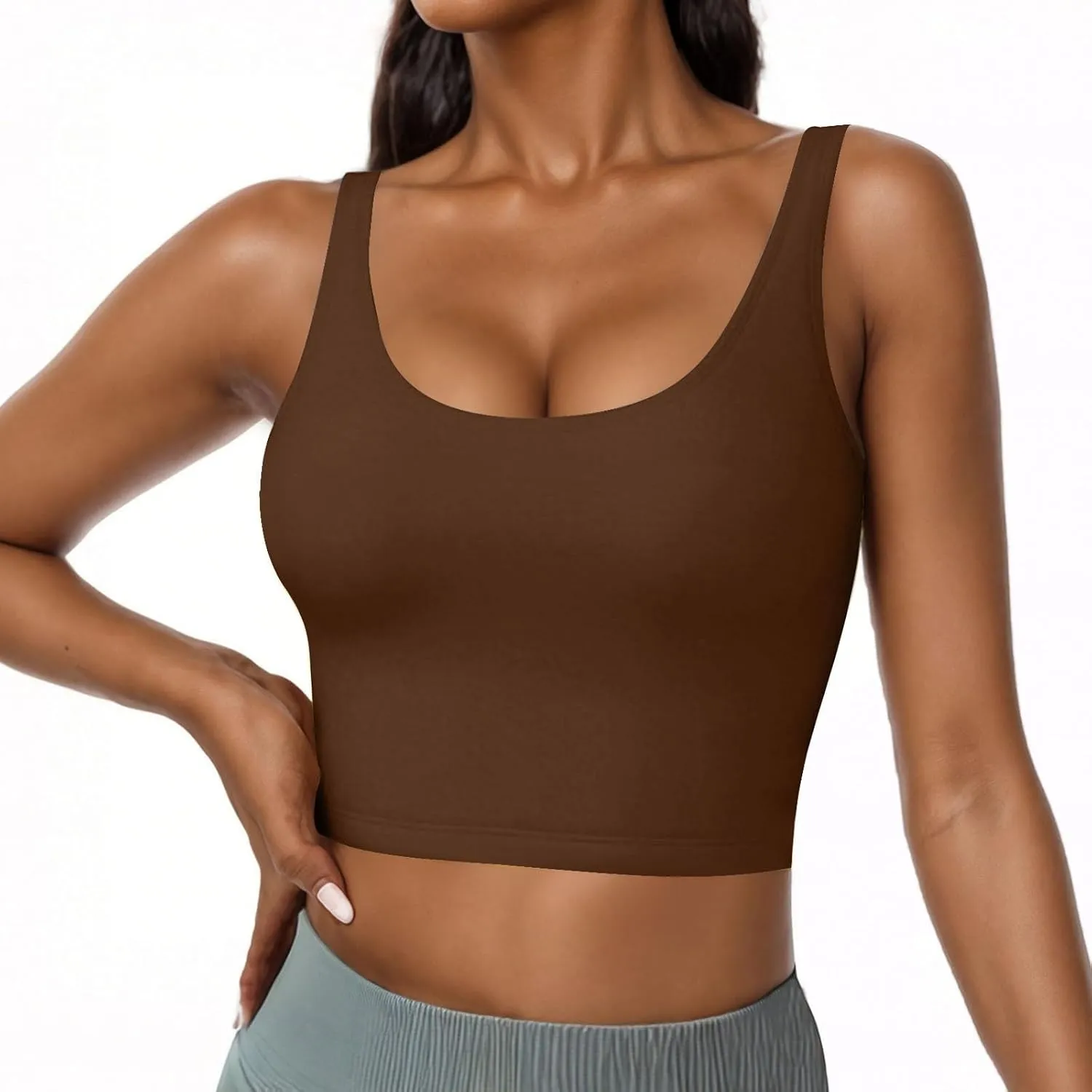Womens Tank Tops with Built in Bra Summer U Neck Sleeveless Workout Crop Shirts Casual Basic Relaxed Fit Undershirts