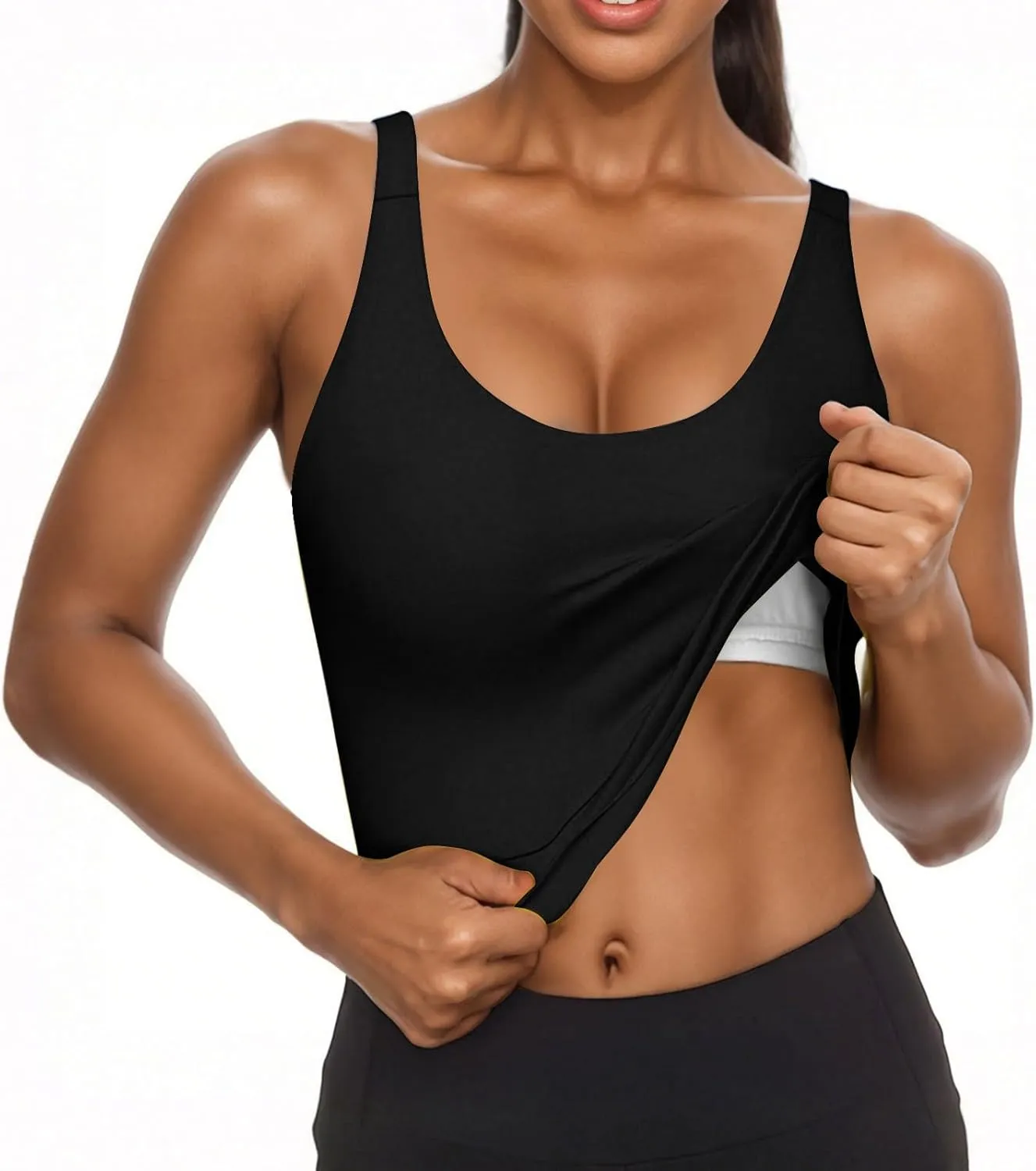 Womens Tank Tops with Built in Bra Summer U Neck Sleeveless Workout Crop Shirts Casual Basic Relaxed Fit Undershirts