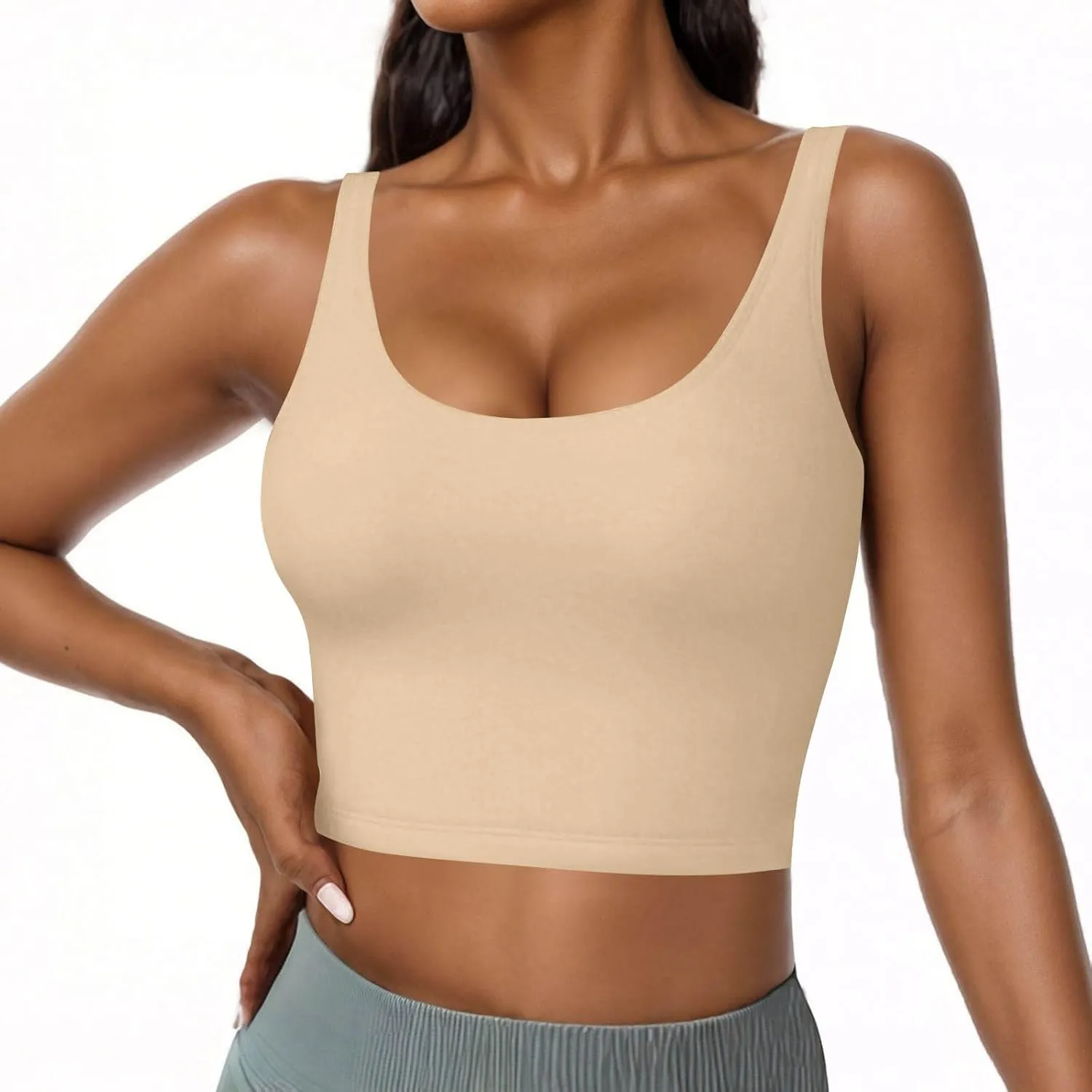 Womens Tank Tops with Built in Bra Summer U Neck Sleeveless Workout Crop Shirts Casual Basic Relaxed Fit Undershirts