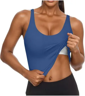 Womens Tank Tops with Built in Bra Summer U Neck Sleeveless Workout Crop Shirts Casual Basic Relaxed Fit Undershirts