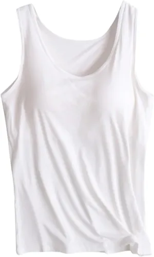 Womens Tank Tops with Built in Bras Soft Sleeveless Tank Tops Solid Scoop Neck Shirts Basic Workout Top Undershirt Tee