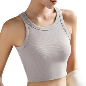 Womens Tank Tops with Bulit Padded Bra Workout Yoga Crop Tops Slim Fit Basic U Neck Active Underwear Ribbed Tanks