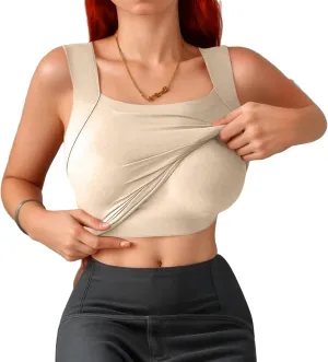 Womens U Neck Shapewear Built-in Bra Tank High Strechy Sleeveless Slim Fit Tanks Camisole Workout Tops