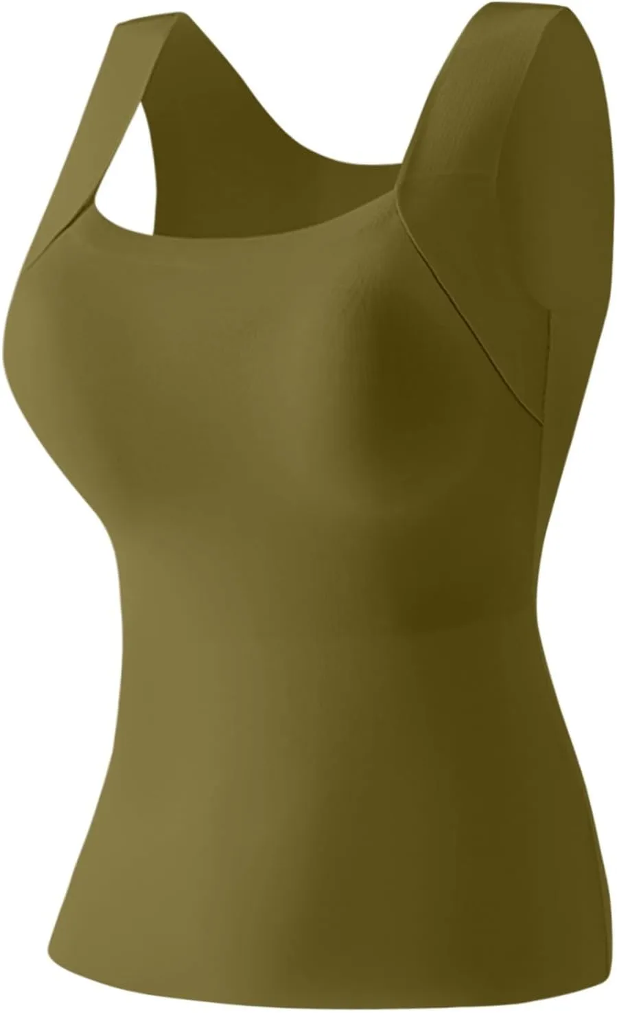 Womens U Neck Shapewear Built-in Bra Tank High Strechy Sleeveless Slim Fit Tanks Camisole Workout Tops
