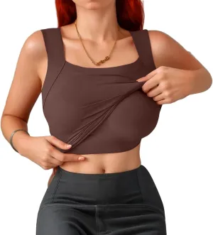 Womens U Neck Shapewear Built-in Bra Tank High Strechy Sleeveless Slim Fit Tanks Camisole Workout Tops