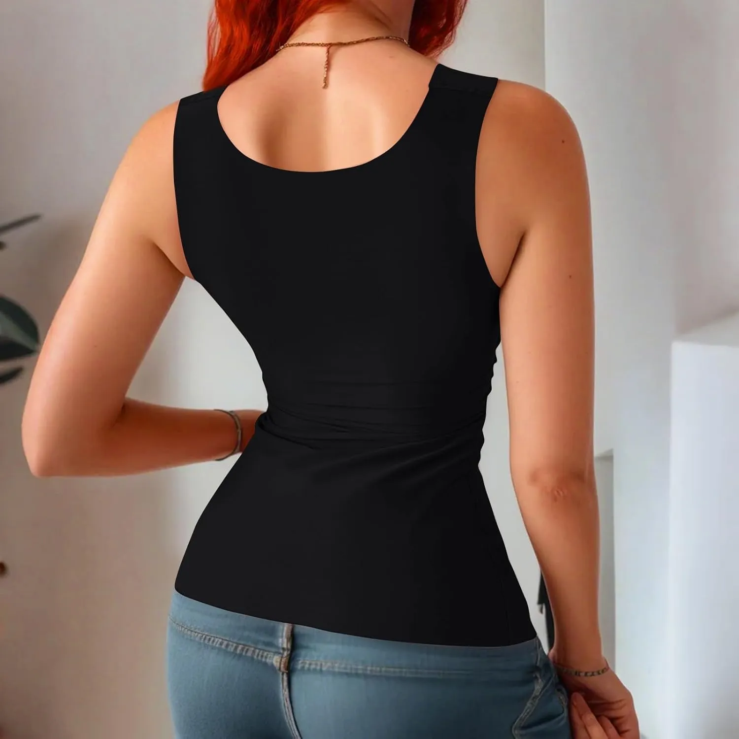 Womens U Neck Shapewear Built-in Bra Tank High Strechy Sleeveless Slim Fit Tanks Camisole Workout Tops