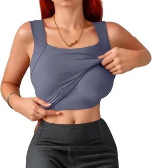 Womens U Neck Shapewear Built-in Bra Tank High Strechy Sleeveless Slim Fit Tanks Camisole Workout Tops