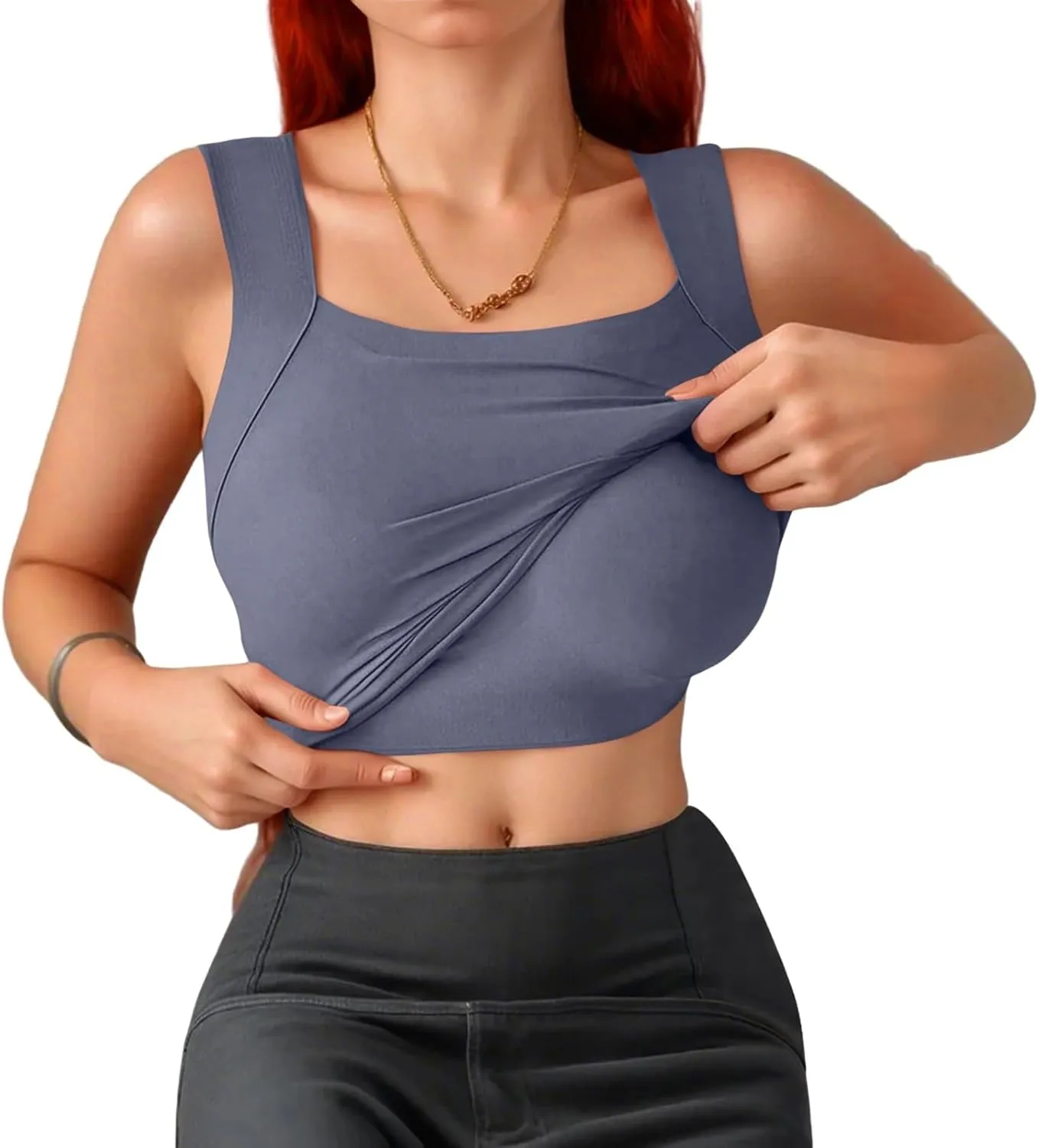 Womens U Neck Shapewear Built-in Bra Tank High Strechy Sleeveless Slim Fit Tanks Camisole Workout Tops