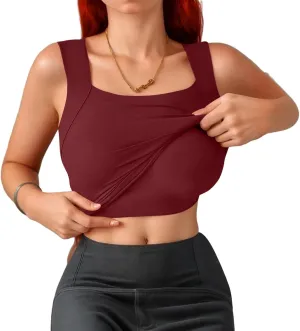 Womens U Neck Shapewear Built-in Bra Tank High Strechy Sleeveless Slim Fit Tanks Camisole Workout Tops