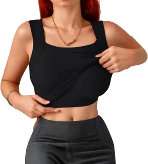 Womens U Neck Shapewear Built-in Bra Tank High Strechy Sleeveless Slim Fit Tanks Camisole Workout Tops