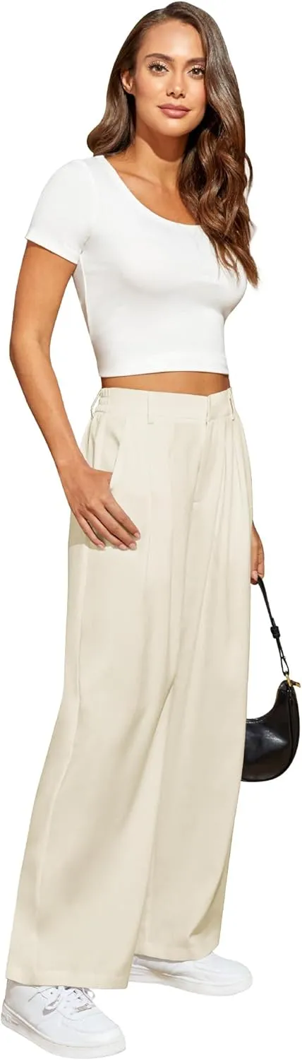 Women's Wide Leg Pants High Waisted Dress Work Pants Business Casual Slacks Trousers with Pockets