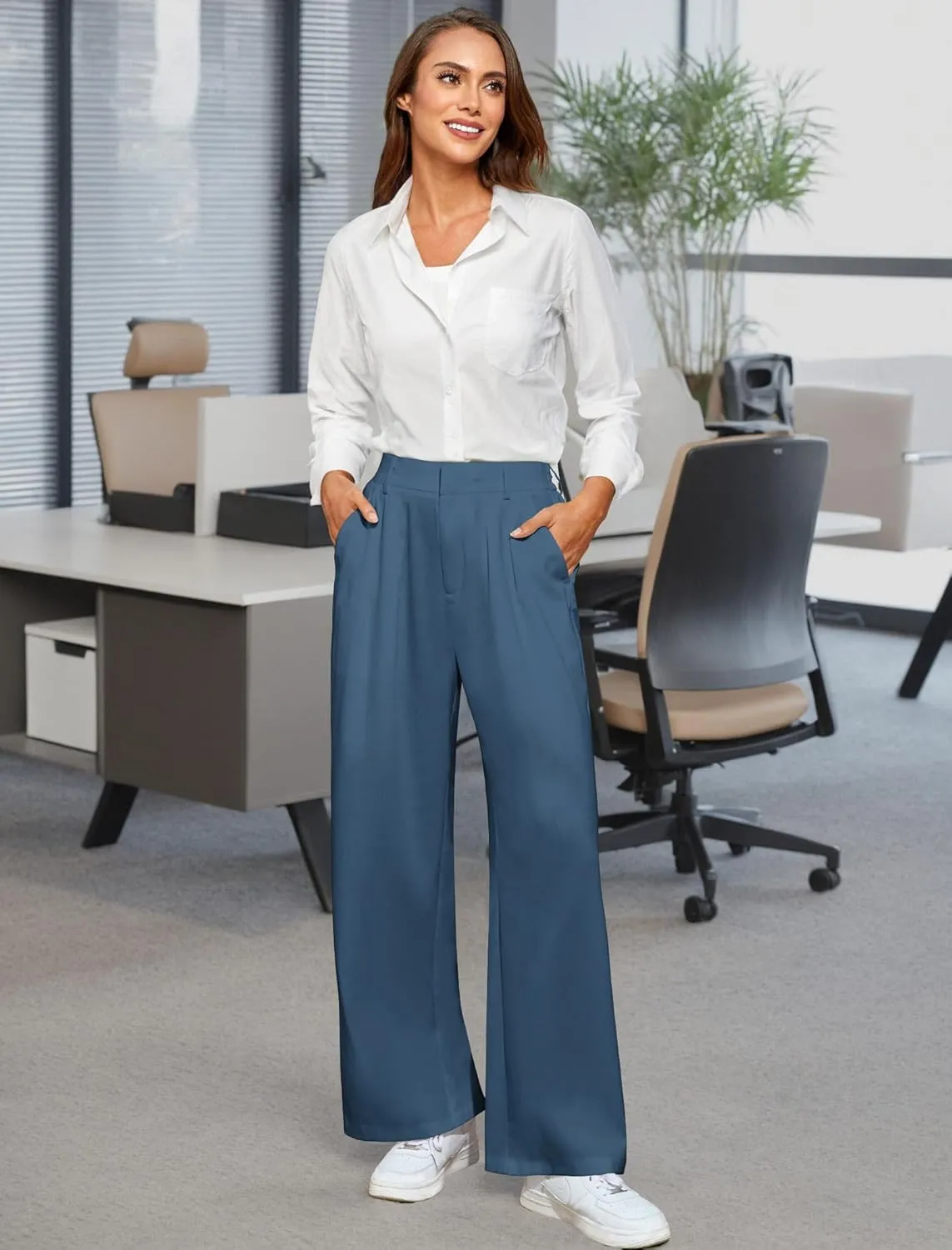 Women's Wide Leg Pants High Waisted Dress Work Pants Business Casual Slacks Trousers with Pockets