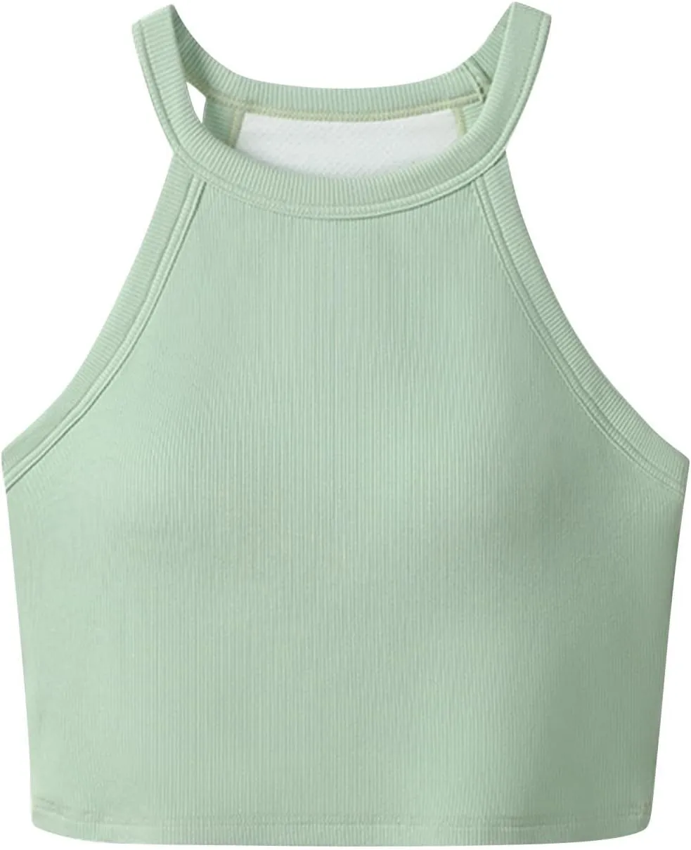 Women's with Padded Tank Tops Cute Crop Sexy Shirts Basic Going Out Tanks Wrap Bras Undershirts for Workout