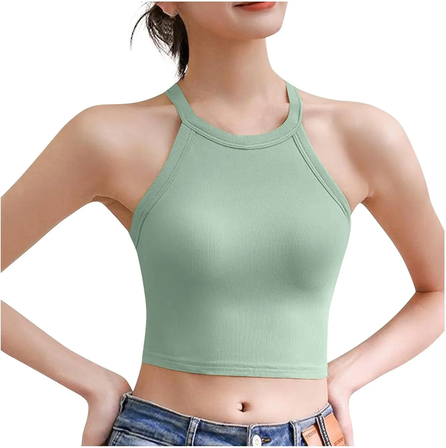 Women's with Padded Tank Tops Cute Crop Sexy Shirts Basic Going Out Tanks Wrap Bras Undershirts for Workout