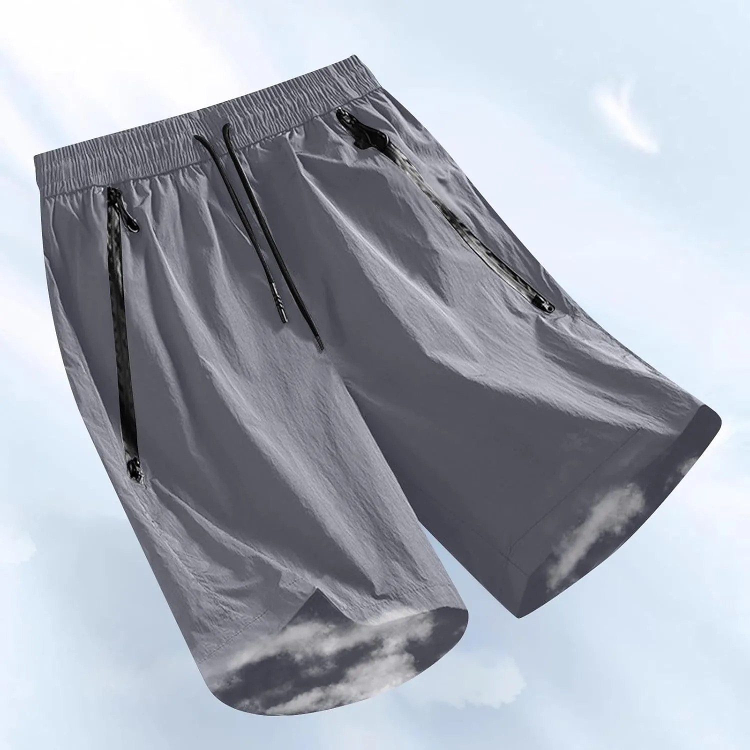 Xiaojmake Mens Quick Dry Ice Silk Shorts Loose Active Stretch Thin Workout Shorts with Zipper Pockets Training Sports Short