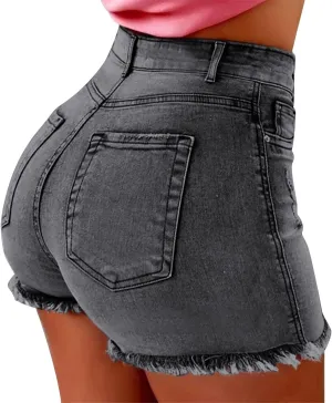 XUETON Womens Denim Shorts High Waisted Casual Summer Jeans Shorts Raw Hem Distressed Comfy Cut Off Summer Hot Pants with Pockets(Grey,5X-Large)