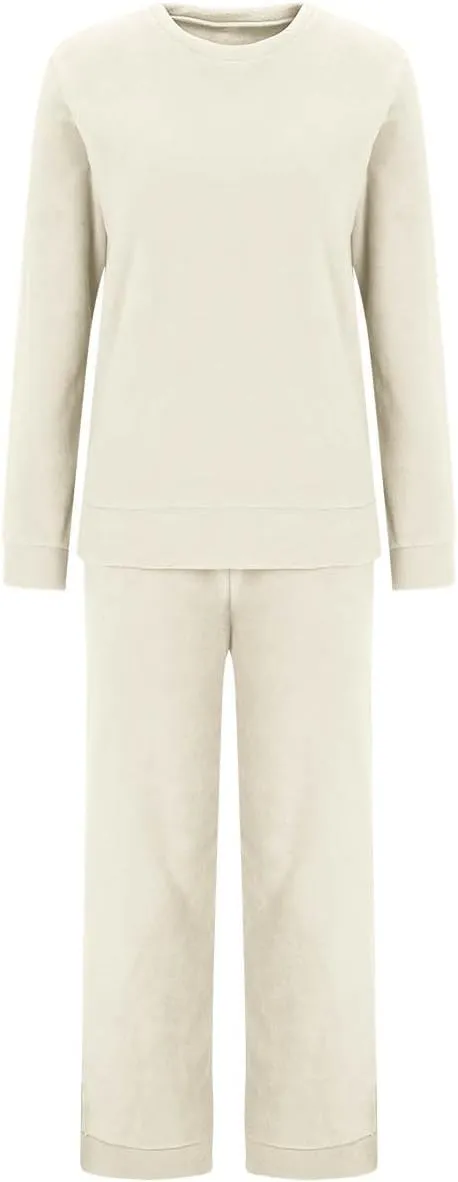 YRAETENM Lounge Sets for Women Fuzzy Fleece Long Sleeve 2 Piece Loungewear Outfits Sweater Pants Soft Lightweight Pajama Sets