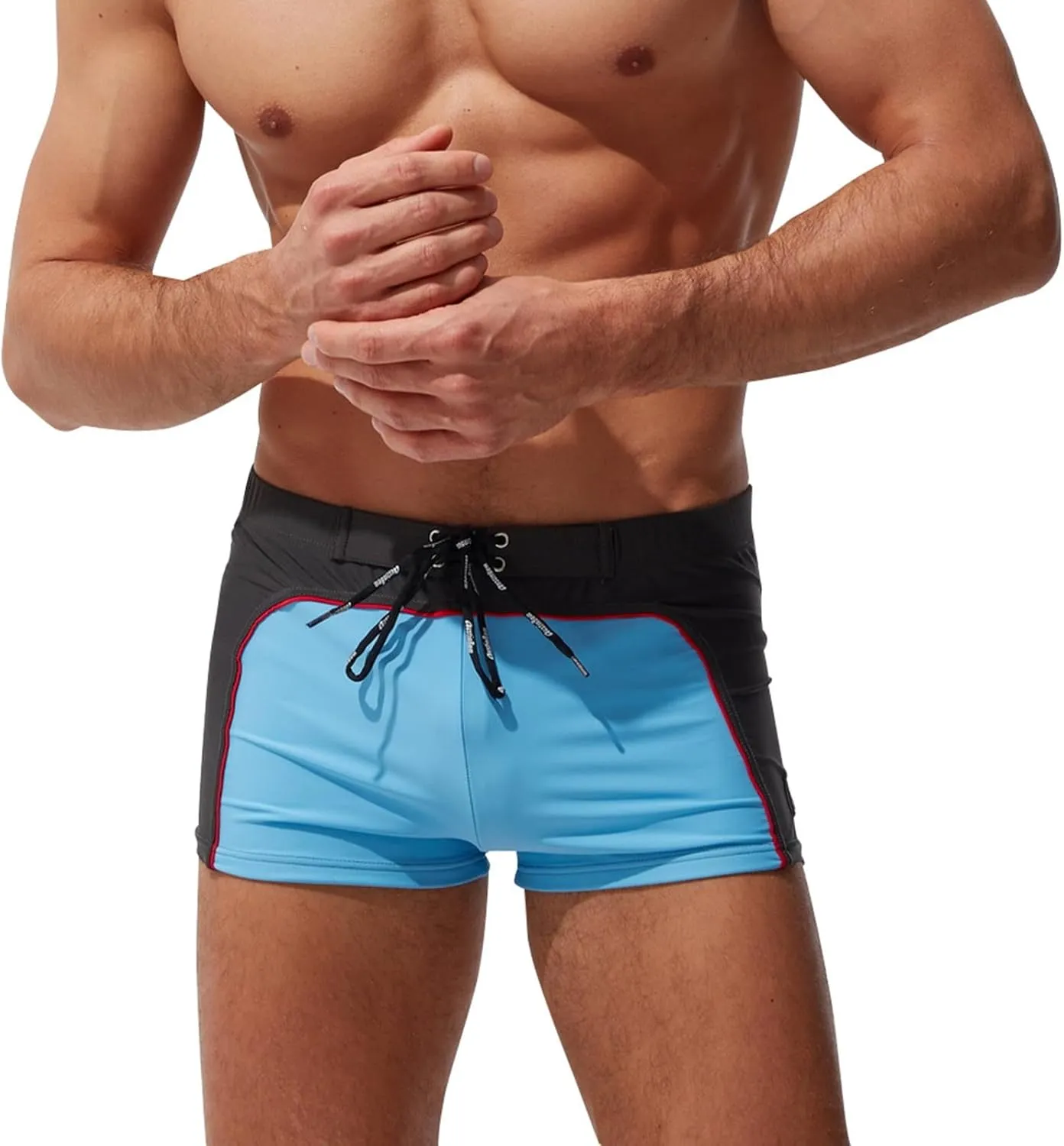 ZEFOTIM Mens Swim Shorts Drawstring Funny Color Block Trunks Fashions Surf Swimsuits