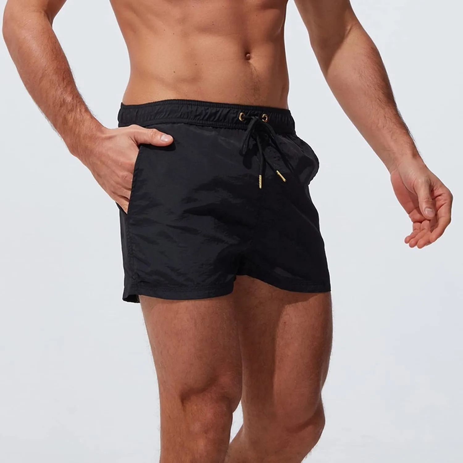 ZEFOTIM Mens Swim Shorts Drawstring Funny Solid Color Trunks Beach Surf Swimwear with Zipper Pockets